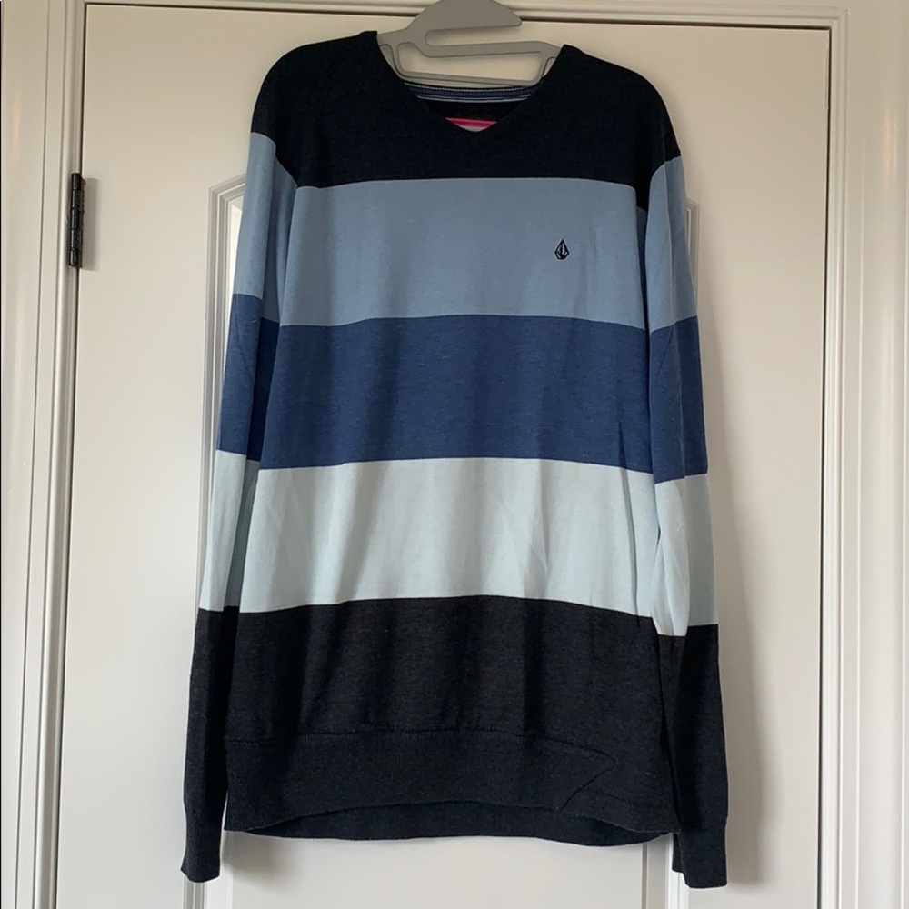 Volcom Corpo Class V-neck Striped Blue Sweater, XL